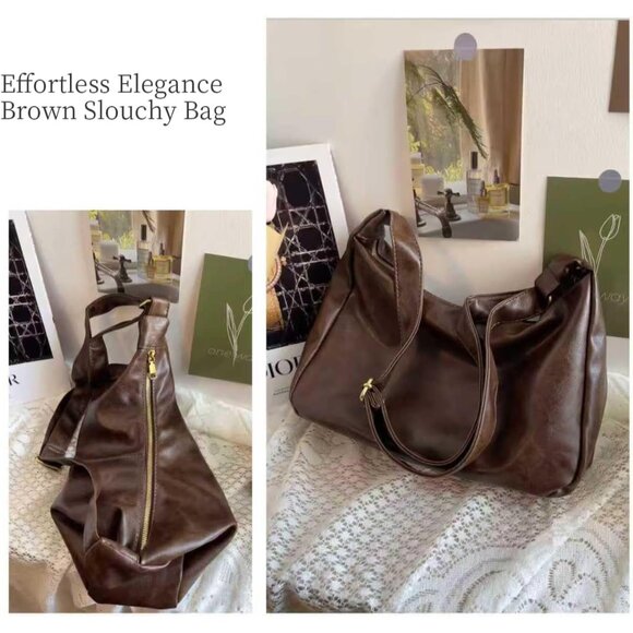 Stylish Vegan Leather Tote Bag: Adjustable Slouchy Hobo for All Occasions - Picture 6 of 6